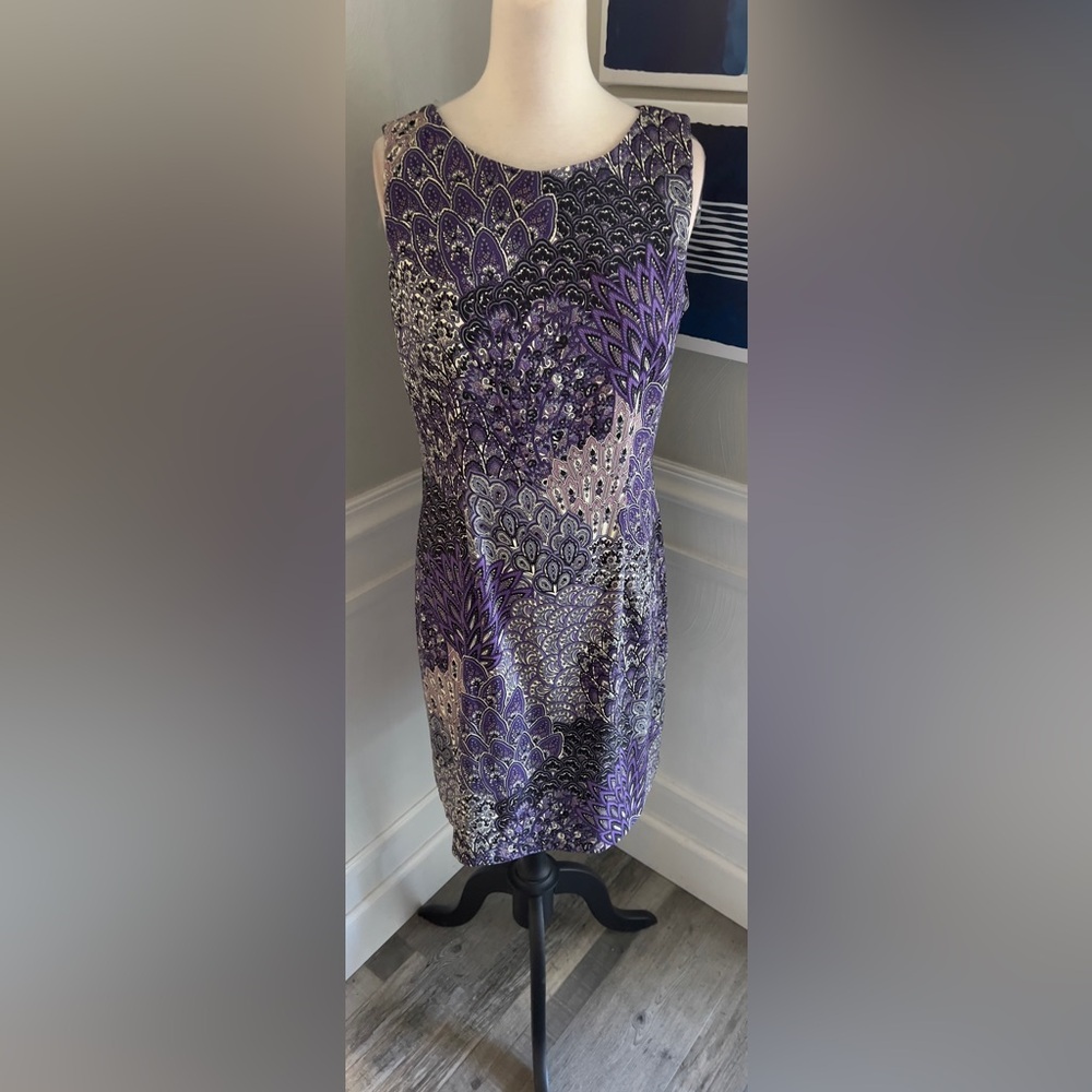 Connected Apparel Purple and Black Midi Dress
